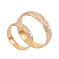 Cincin pernikahan emas garis kombinasi putih 