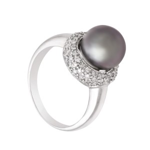 Cincin Berlian Emas Putih Black Tahitian Pearl